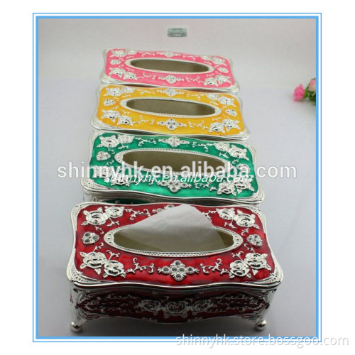 Hot sale vintage allloy metal enamel tissue box cover white and black colour